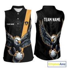 Load image into Gallery viewer, Womens Sleeveless Golf Polo Shirt Custom Eagle Golf Attire For Ladies, Black &amp; Yellow Team Golf Top NHN0083