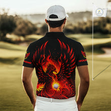 Load image into Gallery viewer, Mens Golf Polo Shirt Custom Phoenix Red Flame Team Golf Tops, Black Golf Outfit For Men NHN0084