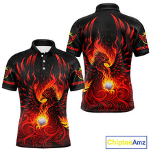 Load image into Gallery viewer, Mens Golf Polo Shirt Custom Phoenix Red Flame Team Golf Tops, Black Golf Outfit For Men NHN0084