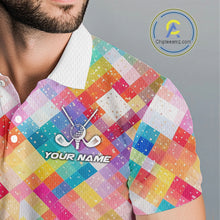 Load image into Gallery viewer, Geometric Pink Mens Golf Polo Shirts Custom Name Golf Shirts For Men Personalized Golf Gifts NHN0089