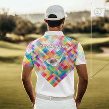 Load image into Gallery viewer, Geometric Pink Mens Golf Polo Shirts Custom Name Golf Shirts For Men Personalized Golf Gifts NHN0089