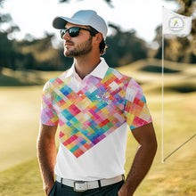 Load image into Gallery viewer, Geometric Pink Mens Golf Polo Shirts Custom Name Golf Shirts For Men Personalized Golf Gifts NHN0089