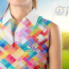 Load image into Gallery viewer, Geometric Pink Womens Sleeveless Golf Polo Shirt Custom Name Golf Shirts For Ladies, Golf Gifts NHN0089