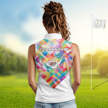 Load image into Gallery viewer, Geometric Pink Womens Sleeveless Golf Polo Shirt Custom Name Golf Shirts For Ladies, Golf Gifts NHN0089
