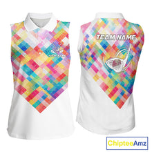 Load image into Gallery viewer, Geometric Pink Womens Sleeveless Golf Polo Shirt Custom Name Golf Shirts For Ladies, Golf Gifts NHN0089