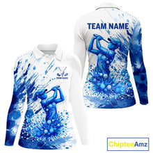 Load image into Gallery viewer, Golf Polo Shirts, Womens Long Sleeve Golf Polo Shirt Blue Painting Golfer Custom Team Golf Shirt NHN0090