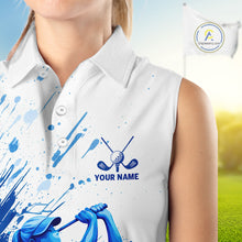 Load image into Gallery viewer, Golf Polo Shirts, Womens Sleeveless Golf Polo Shirt Blue Painting Golfer Custom Team Golf Shirt NHN0090