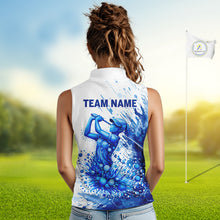 Load image into Gallery viewer, Golf Polo Shirts, Womens Sleeveless Golf Polo Shirt Blue Painting Golfer Custom Team Golf Shirt NHN0090