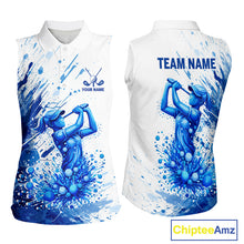 Load image into Gallery viewer, Golf Polo Shirts, Womens Sleeveless Golf Polo Shirt Blue Painting Golfer Custom Team Golf Shirt NHN0090