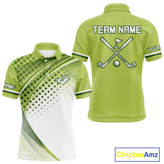 Mens Golf Polo Shirt Custom Name Green And White Golf Shirts For Team Personalized Golf Gifts NHN0096