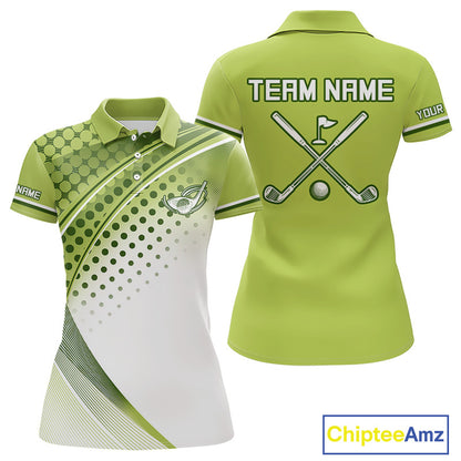 Womens Golf Polo Shirt Custom Name Green And White Golf Shirts For Team Personalized Golf Gifts NHN0096