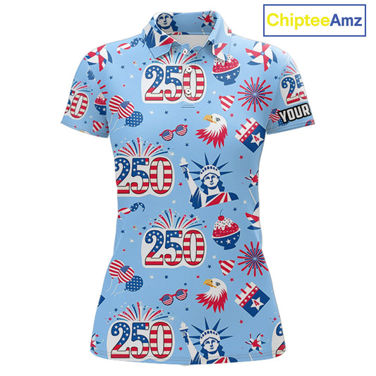 America 250th Anniversary Golf Polo Shirt For Women, Patriotic USA Golf Shirts, Independence Golf Gift NHN0232