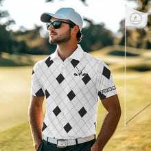 Load image into Gallery viewer, Argyle Mens Golf Polo Shirt Custom Name, Personalized Plaid Golf Shirts For Men NHN0120