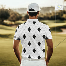 Load image into Gallery viewer, Argyle Mens Golf Polo Shirt Custom Name, Personalized Plaid Golf Shirts For Men NHN0120