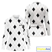 Load image into Gallery viewer, Argyle Womens Long Sleeve Golf Polo Shirt Custom Name, Personalized Plaid Golf Shirts For Ladies NHN0120
