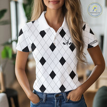 Load image into Gallery viewer, Argyle Women Golf Polo Shirt Custom Name, Personalized Plaid Golf Shirts For Ladies NHN0120