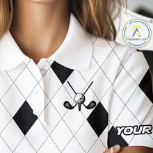 Load image into Gallery viewer, Argyle Women Golf Polo Shirt Custom Name, Personalized Plaid Golf Shirts For Ladies NHN0120