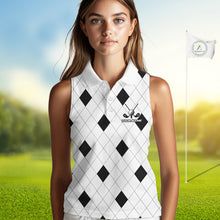 Load image into Gallery viewer, Argyle Womens Sleeveless Golf Polo Shirt Custom Name, Personalized Plaid Golf Shirts For Ladies NHN0120