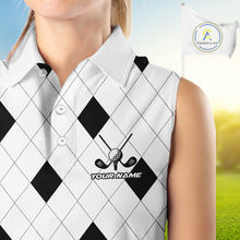 Load image into Gallery viewer, Argyle Womens Sleeveless Golf Polo Shirt Custom Name, Personalized Plaid Golf Shirts For Ladies NHN0120
