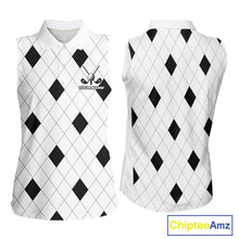 Load image into Gallery viewer, Argyle Womens Sleeveless Golf Polo Shirt Custom Name, Personalized Plaid Golf Shirts For Ladies NHN0120