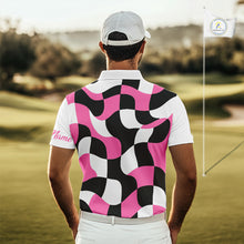 Load image into Gallery viewer, Mens Golf Polo Shirt Custom Pink Checkerboard Argyle Pattern Golf Attire For Men, Golf Gifts NHN0124