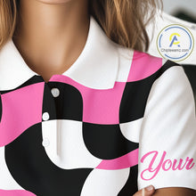 Load image into Gallery viewer, Womens Golf Polo Shirt Custom Pink Checkerboard Argyle Pattern Golf Attire For Ladies, Golf Gifts NHN0124
