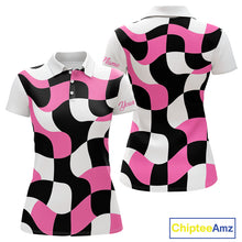 Load image into Gallery viewer, Womens Golf Polo Shirt Custom Pink Checkerboard Argyle Pattern Golf Attire For Ladies, Golf Gifts NHN0124