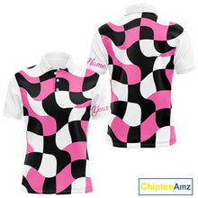 Load image into Gallery viewer, Mens Golf Polo Shirt Custom Pink Checkerboard Argyle Pattern Golf Attire For Men, Golf Gifts NHN0124
