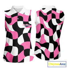 Load image into Gallery viewer, Womens Sleeveless Golf Polo Shirt Custom Pink Checkerboard Argyle Pattern Golf Attire For Ladies NHN0124