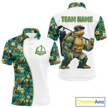 Load image into Gallery viewer, Funny Mens Golf Polo Shirt Custom Green Tropical Leaf Pattern Personalized Turtle Golf Shirts For Men NHN0003