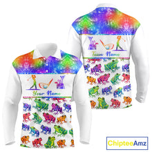 Load image into Gallery viewer, Funny Tie Dye Frog Pattern Long Sleeve Golf Polo Shirt Custom Watercolor Golf Attire For Men, Golf Gifts NHN0135