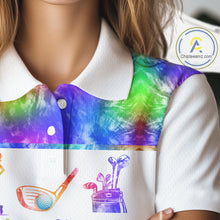 Load image into Gallery viewer, Funny Tie Dye Frog Pattern Womens Golf Polo Shirts Custom Watercolor Golf Attire For Ladie, Golf Gifts NHN0135