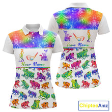 Load image into Gallery viewer, Funny Tie Dye Frog Pattern Womens Golf Polo Shirts Custom Watercolor Golf Attire For Ladie, Golf Gifts NHN0135