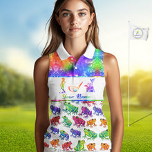 Load image into Gallery viewer, Funny Tie Dye Frog Pattern Womens Sleeveless Golf Polo Shirt Custom Watercolor Golf Attire For Ladies NHN0135
