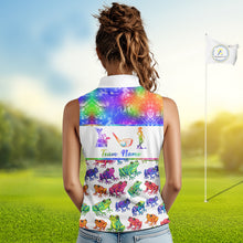 Load image into Gallery viewer, Funny Tie Dye Frog Pattern Womens Sleeveless Golf Polo Shirt Custom Watercolor Golf Attire For Ladies NHN0135