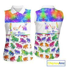 Load image into Gallery viewer, Funny Tie Dye Frog Pattern Womens Sleeveless Golf Polo Shirt Custom Watercolor Golf Attire For Ladies NHN0135