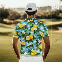 Load image into Gallery viewer, Funny Mens Golf Polo Shirts Custom Blue Lemon Tree Pattern Golf Top For Men, Golf Gifts NHN0142