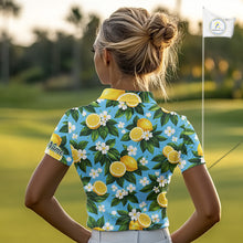 Load image into Gallery viewer, Funny Womens Golf Polo Shirts Custom Blue Lemon Tree Pattern Golf Top For Ladies, Golf Gifts NHN0142