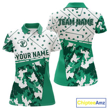Load image into Gallery viewer, Green Golf Clubs Womens Golf Polo Shirt Custom Name Camo Pattern Golf Shirts Custom Team Golf Top NHN0017