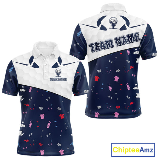 Mens Golf Polo Shirt Custom Name Funny Blue White Golf Ball Pattern Men Golf Wear Top For Team NHN0025