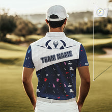 Load image into Gallery viewer, Mens Golf Polo Shirt Custom Name Funny Blue White Golf Ball Pattern Men Golf Wear Top For Team NHN0025