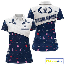 Load image into Gallery viewer, Womens Golf Polo Shirt Custom Name Funny Blue White Golf Ball Pattern Women Golf Wear Top For Team NHN0025