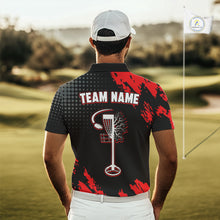 Load image into Gallery viewer, Skull Mens Disc Golf Polo Shirt Custom Name Black And Red Disc Golf Basket Personalized Golf Shirts NHN0049