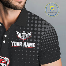 Load image into Gallery viewer, Skull Mens Disc Golf Polo Shirt Custom Name Black And Red Disc Golf Basket Personalized Golf Shirts NHN0049
