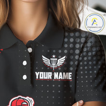 Load image into Gallery viewer, Skull Womens Disc Golf Polo Shirt Custom Name Black And Red Disc Golf Basket Personalized Golf Shirts NHN0049