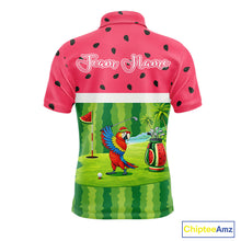 Load image into Gallery viewer, Funny Mens Golf Polo Shirt Custom Watermelon Tropical Pattern, Parrot Golf Shirts For Team NHN0183