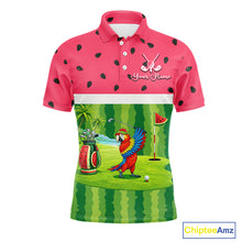 Load image into Gallery viewer, Funny Mens Golf Polo Shirt Custom Watermelon Tropical Pattern, Parrot Golf Shirts For Team NHN0183