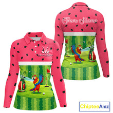 Load image into Gallery viewer, Funny Womens Long Sleeve Golf Polo Shirt Custom Watermelon Tropical, Parrot Golf Shirts For Team NHN0183