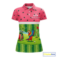Load image into Gallery viewer, Funny Womens Golf Polo Shirt Custom Watermelon Tropical Pattern, Parrot Golf Shirts For Team NHN0183