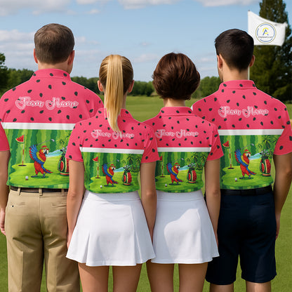 Funny Womens Golf Polo Shirt Custom Watermelon Tropical Pattern, Parrot Golf Shirts For Team NHN0183